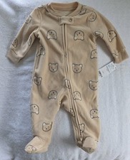 Carter's Just One You Bear Print Fleece Footed Sleeper 3m Zip Long Sleeve Beige
