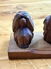 Vtg Netsuke Japanese Hand Carved Monkeys Sculpture Round Wise Monkeys mounted — photo 3