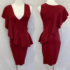 Diane von Furstenberg Ruffle Front Bodycon Dress in Bordeaux size Petite