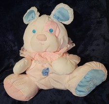 Vintage Fisher Price Puffalump Baby Puppy Plush w Rattle Collar Ruffle 1988 Pink