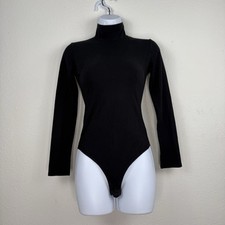 Reformation Navia Bodysuit Womens XS Black Turtleneck Long Organic Cotton