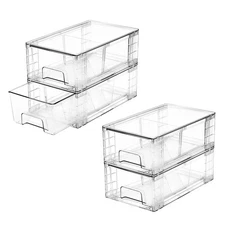 4 Pack Stackable Storage Drawers,Plastic Organizers Bins, Drawers Storage wit...