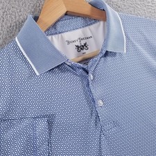 Hickey Freeman Polo Shirt Mens Large Blue Geometric Golf Performance Stretch