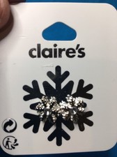 One Pair Of Claire's Silver Tone Snowflake With Rhinestone Center Earrings New