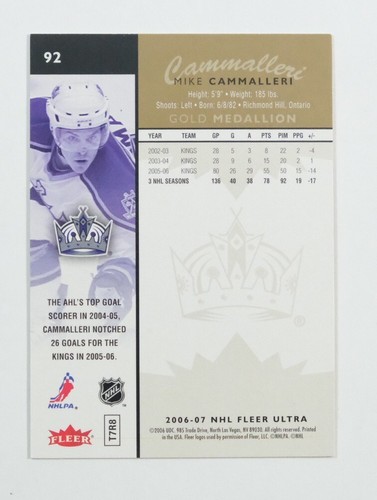2006-07 Fleer Ultra Hockey Card Gold Medallion #92 Mike Camnalleri - Picture 2 of 2