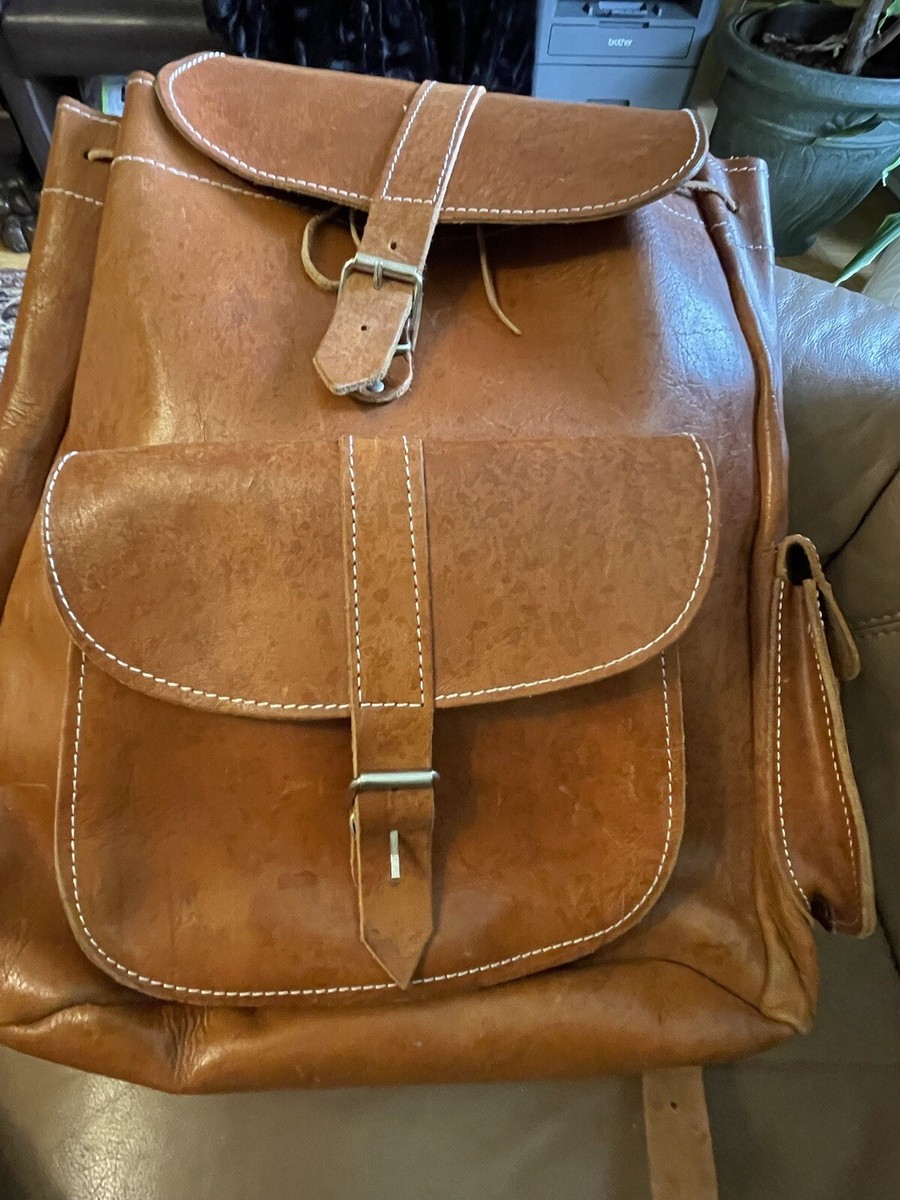 True Vintage 1950's leather bag big Backpack Echtleder