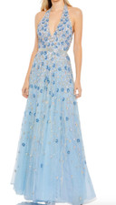 MAC DUGGAL 5654 FLORAL EMBELLISHED HALTER STRAP A-LINE POWDER BLUE GOWN sz 10