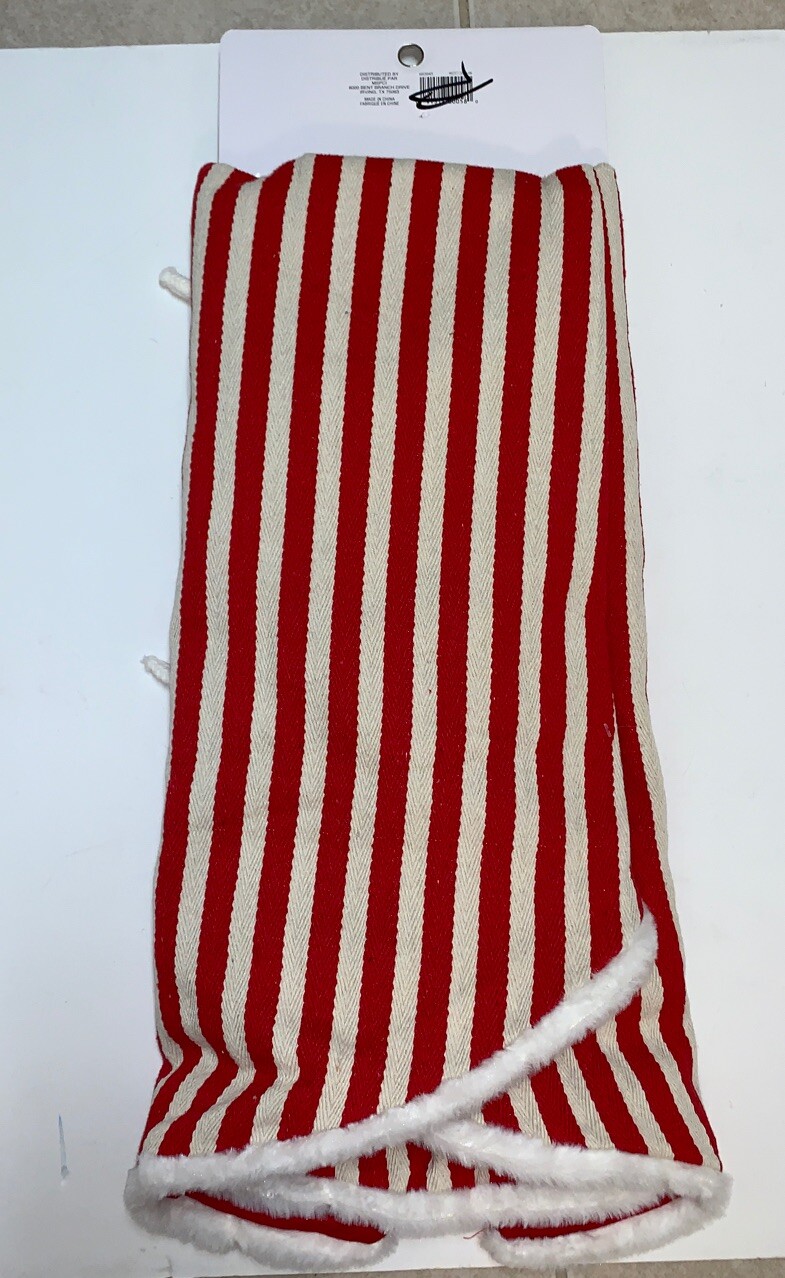 ASHLAND Natural/Red Stripe Christmas Tree Skirt 48 in. NEW Tags XMAS
