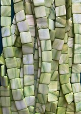 Mother of Pearl Gemstone. Green 15 MM flat square on 16" strand