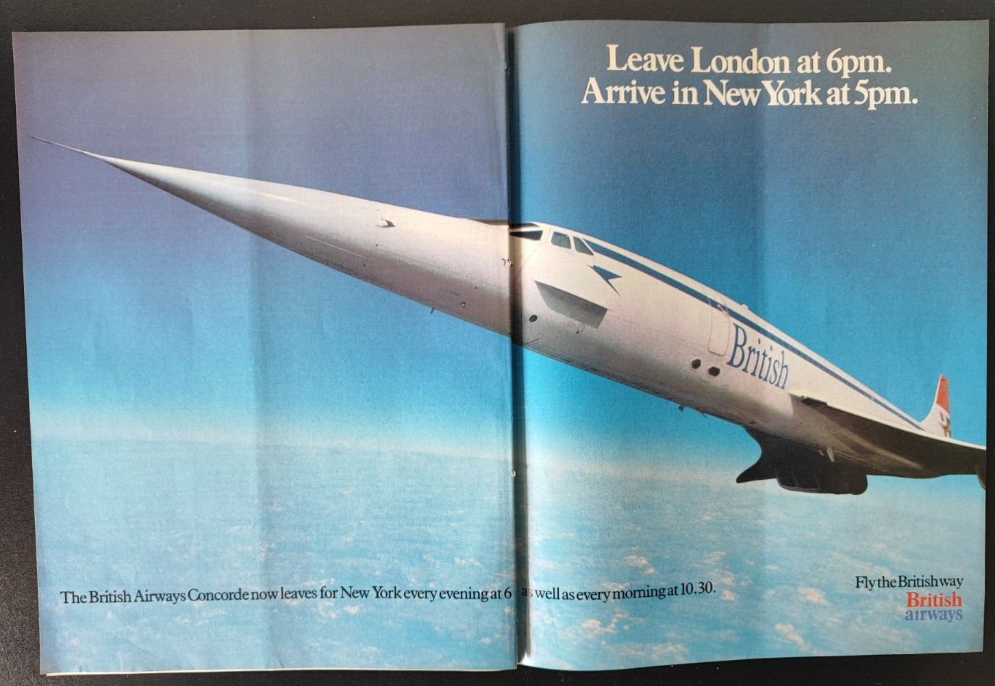 Vintage 1982 British Airways Concorde London to NY Ad - 2 Original Pages  