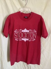 Vintage Single Stitch Red T Shirt STOCKTON Size Large Made In USA
