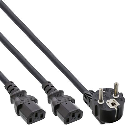Inline Y - Netzkabel  Schutzkontakt Stecker zu 2x Kaltgeräte Stecker - 1m - 5m