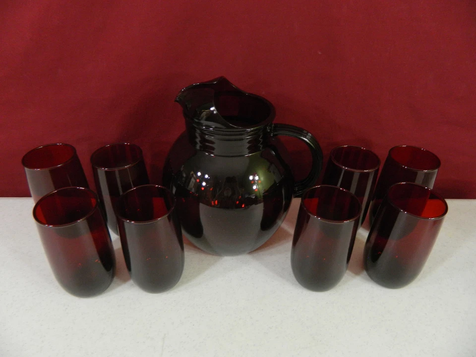 Anchor Hocking Royal Ruby Pitcher & 8 Glasses - Image 3 of 4