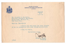 Louis J. Brann Signed Letter 1933 Autographed Governor of Maine