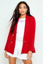 Womens Gold Button Double Breasted Duster Coat Ladies Jacket Blazer Plus Size