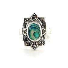 Sweet Sterling Silver 925 Abalone /Marcasite Ring