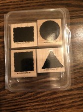Stampin  Up Little Shapes set of 4 Geometric Shapes wooden rubber stamps Used
