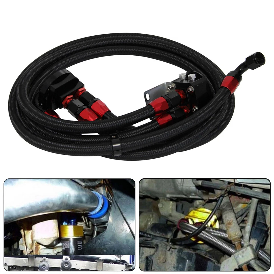 Universal Steel Braided Oil Line With AN10 Oil Filter Relocation Adapter Kit BK - Image 3 of 4