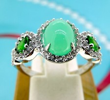 Green Chalcedony  Cubic Zirconia Stones Ladies Sterling Silver Ring Size 8.25