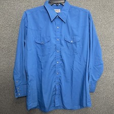 Men  s Shirt Sheplers Western Fit 17.5 35 Blue Pearl Snap Long Sleeve Distressed