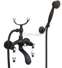 Oil Rubbed Bronze Wall Mount Bathroom Tub Clawfoot Faucet w/ Hand Shower Spray