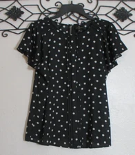 Worthington Women's Top Size PM Short Sleeve Black Polka Dot Round Neck