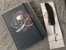 Alchemy gothic notebook and Necessary Evil Feather Pen goth stationary writing