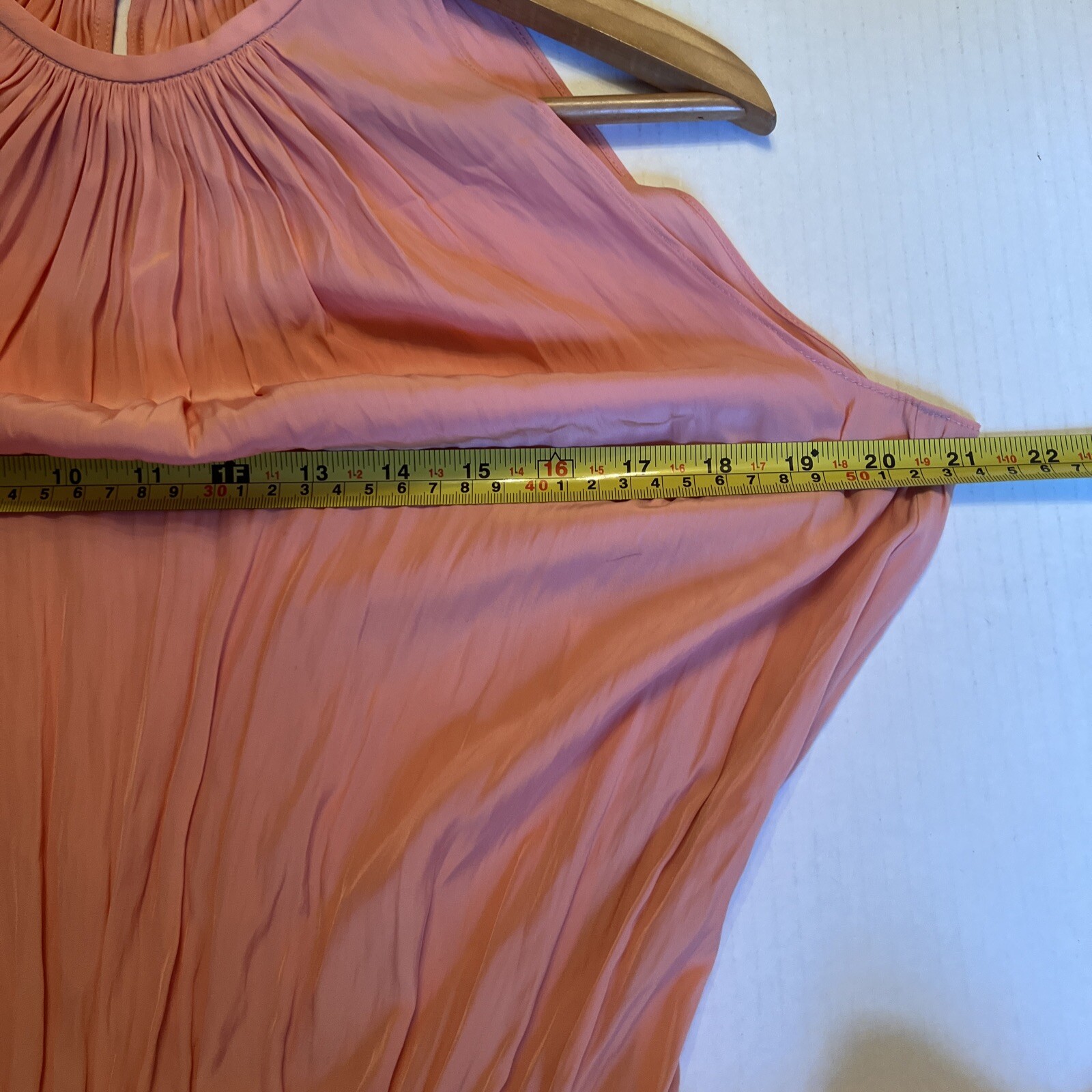 Ramy Brook Audrey Sz S-M Sleeveless Midi Peach Dress Smocked Cinched Waist thumbnail 8