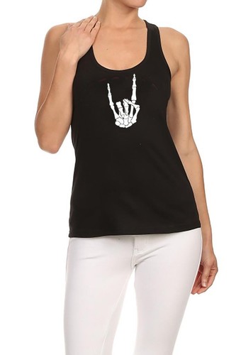 NEW WOMEN'S PRINTED SKELETON HAND ROCK & ROLL FUNNY SOFT COTTON SEXY TANK TOP - Picture 7 of 7
