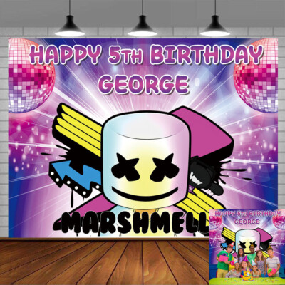 DJ Mask Marshmello Personalised Custom Birthday Banner Backdrop Party Decor