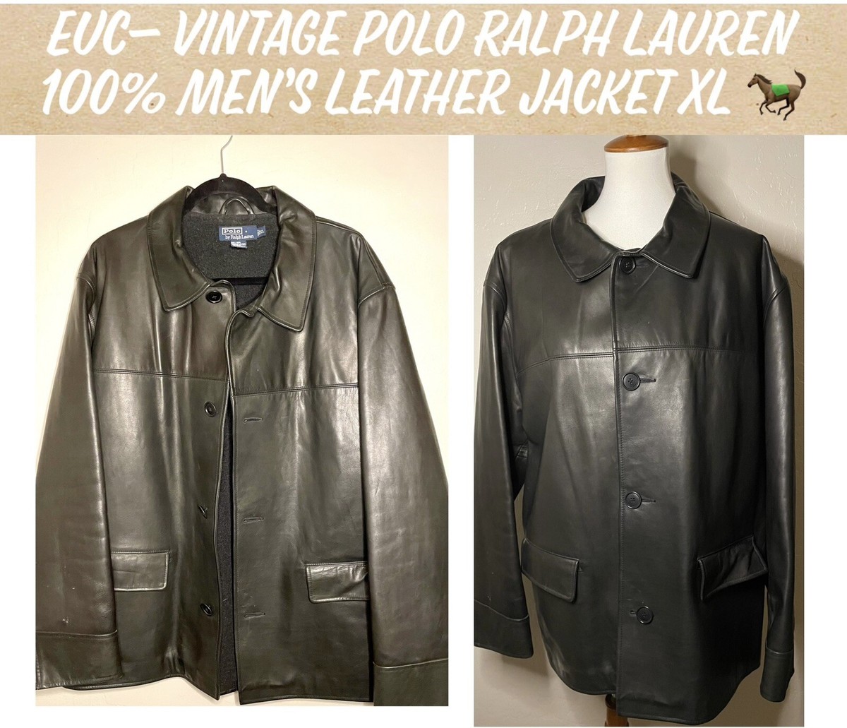 EUC-Polo Ralph Lauren Men Vintage 100% Leather Jacket Wool Lined 