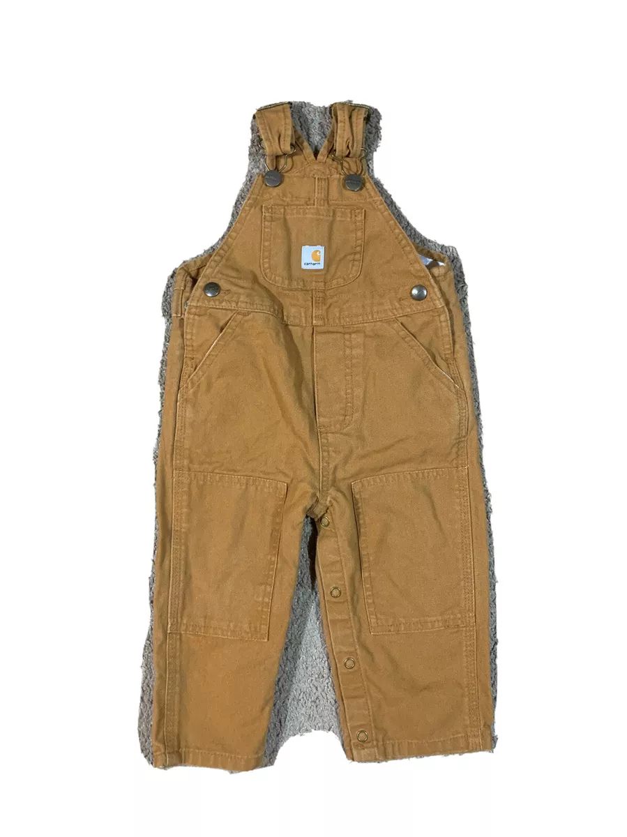 VINTAGE Baby Carhartt Bibs Overalls 12 M Y35 BRN Adjustable Buckle Snap Leg  USA!