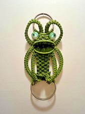 VIntage 1970s MACRAME Green Frog Handmade Plastic Eyes Large 23 inch