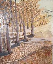 Vintage post impressionist forest landscape oil painting