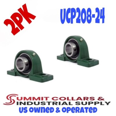 UCP208-24 Pillow Block Bearing - 1-1/2 Inch Bore, Self-Aligning, 2-Bolt Mount (Pack Of 2)