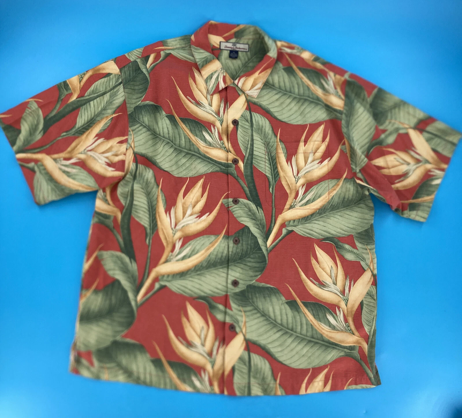 Tommy Bahama Mens SILK Shirt Tropical Hawaiian Hibiscus Floral Relaxes Fit XL