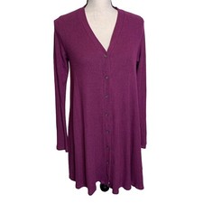 Lulu's Dress Womens Small S Burgundy Button Front V Neck Long Sleeve Ribbed