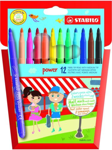 Stabilo Power Felt Pen 2Mm Line Assorted Colours Wallet 12 - Afbeelding 1 van 1