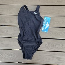 TYR The Finals Youth Girl Solid Black Swimsuit Super V Back Size 22 New