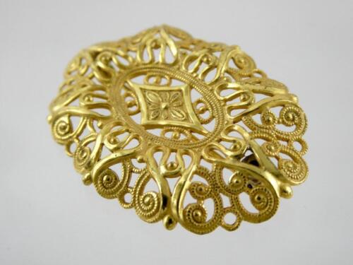 Vintage Miriam Haskell Filigree Goldtone Metal Oval Shape Pin Brooch 5.3g - Picture 2 of 11