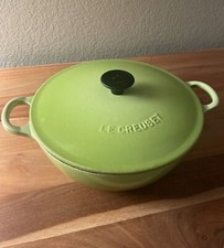 Vintage Le Creuset Enameled Cast Iron #22 Dutch Oven Soup 2 3/4 Qt Lime Greens