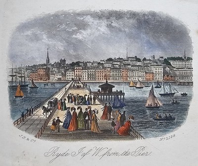 Antique Ryde Isle of Wight Pier Print Hand Coloured Victorian Engraving IOW