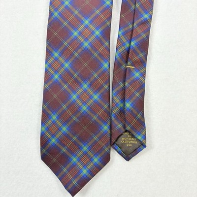 ROBERT TALBOTT Men's Silk Necktie Maroon Plaid 59X3'' USA Academia Office Preppy