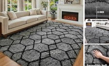 6x9 Area Rugs for Living Room Bedroom, Large Fluffy Grey and Black Throw Rug,
