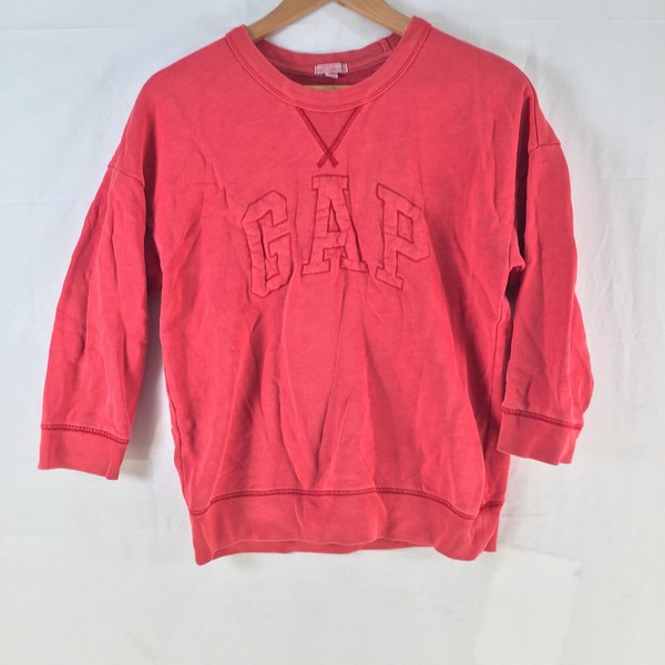 Y2k Gap Sweatshirt Womens XS Pink Logo Terry Crew Neck 3/4 Sleeve 129029