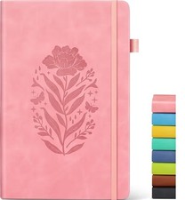 Lined Journal Notebook for Women, A5 Pink Hardcover Leather Journals for Writing