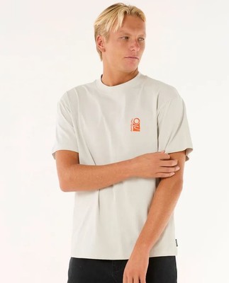 Rip Curl Search   Kurzarm-Herren-T-Shirt aus Baumwolle mit Stickerei, Eisgrau