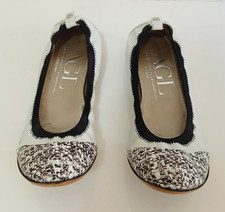 AGL ATTILIO GIUSTI LEOMBRUNI Size 38.5 White Black Leather Ballet Flats Shoes