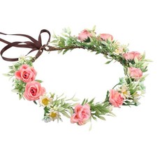Handmade Fairy Flower Crown - Fashion Pink Flower Headband Mini Rose Pink Green