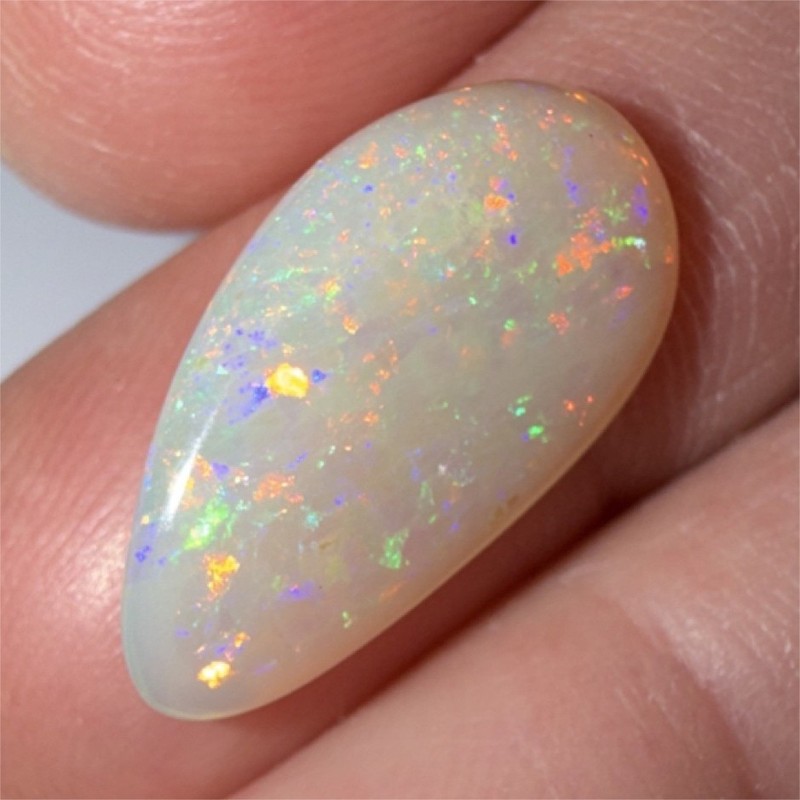 4.94 ct  White Multicolor Opal Teardrop Cabochon Gemstone with Flashes
